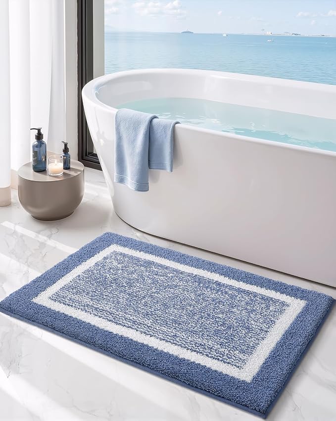 Color&Geometry Simple and Stylish Bathroom Runner Non Slip, 24"x43" Light Blue Bath Runner Rug, Absorbent, Soft, Washable, Microfiber Bath Mat Bathroom Carpet
