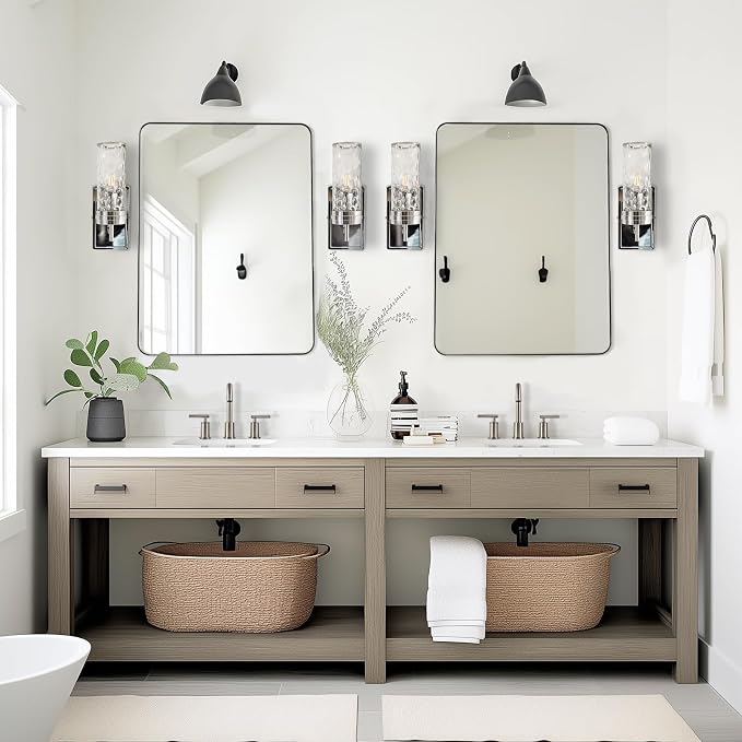 ANDY STAR 36”x48”Brushed Nickel Mirror for Bathroom, Rounded Rectangle Bathroom Mirror, Modern Metal Mirror in Premium Stainless Steel Frame, 1”Deep Set Design Hangs Horizontal Or Vertical