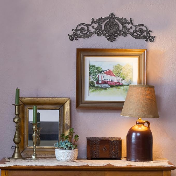 Sungmor Antique Style Cast Iron Wall Decor - Ornate Scroll and Floral Design Metal Plaque for Home or Garden Décor - Fireplace Mantel, Furniture Decorative Accent - 17.5 Inch & Rustic Black Finish
