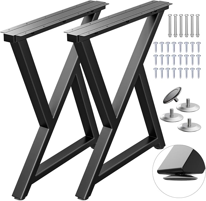 TOCRETOARE Metal Table Legs Heavy Duty, 28”H x 24”W, Metal Furniture Legs for Dining Desk Bench and Coffee Table, Industrial Black DIY Iron Bench Legs, Set of 2