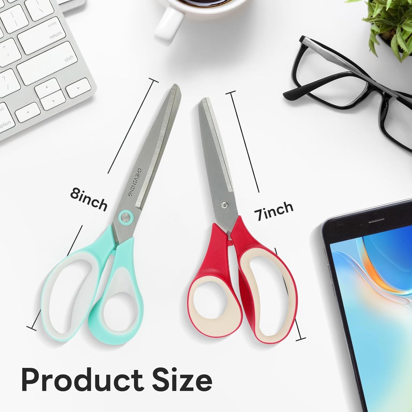 Skiennix All-Purpose Craft Scissors - Comfort Grip 2-Pack for Office, Home & School | Green & Red
