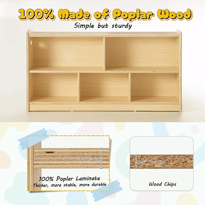 ONBRILL 2-Tier Wood Montessori Cabinet for Kids, Toddler Room Book Shelves Toy Organizers and Storage, Small Book Shelf Storage for Baby Children, Furniture of Classroom, Nursery, Playroom