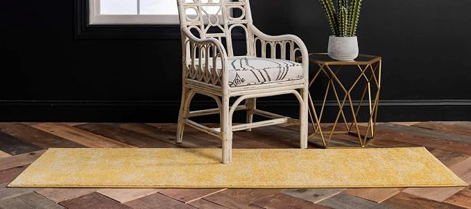 Unique Loom Bromley Collection Area Rug - Wells (2' x 13' 1" Runner, Yellow/ Ivory)
