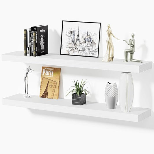 Floating Shelves for Wall, Bathroom Shelves Over Toilet, Wall Shelves & Book Shelf for Room, Hanging Shelf, Modern Wooden Mounted Floating Shelves, 36x7x1.5 in (White, Set of 2)