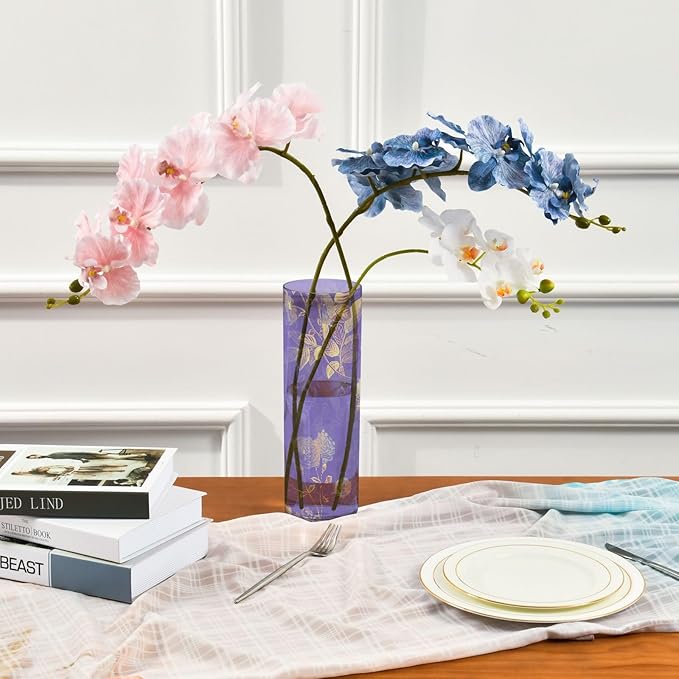 Vase Plastic Vase Elegant Cylinder Flower Vase Shatterproof Decorative Centerpiece for Home Table Office Weddings Events (11.8 x 3.9 in)