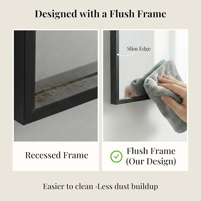 36"x36" Square Black Bathroom Mirror, Shatterproof Tempered Glass, Large Geometric Vanity Mirror, Oversized Ultra-Flush Wall-Mounted