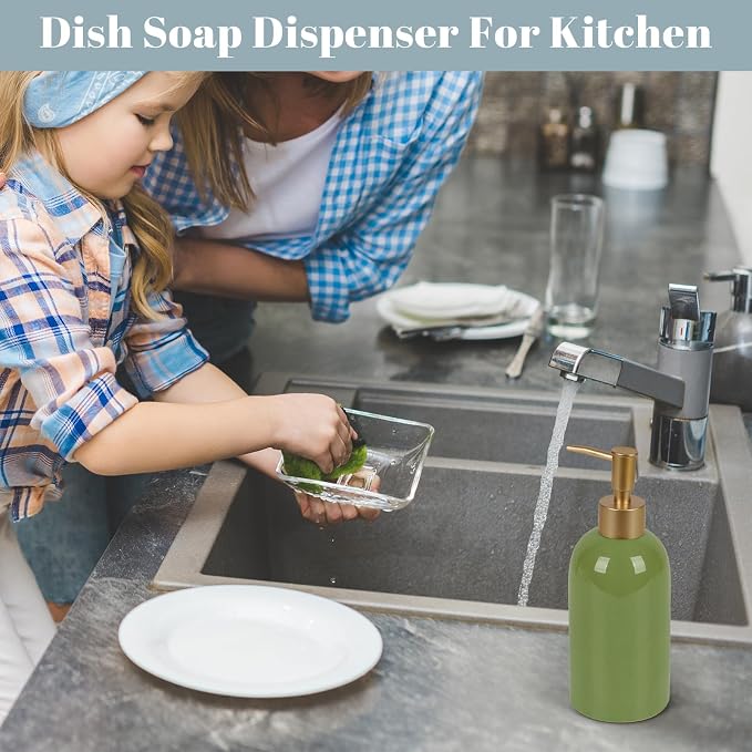 Natheeph 14OZ Ceramic Soap Dispenser Ceramic Soap Pump Dispenser Can Fill Liquid for Bathroom/Kitchen (Green)