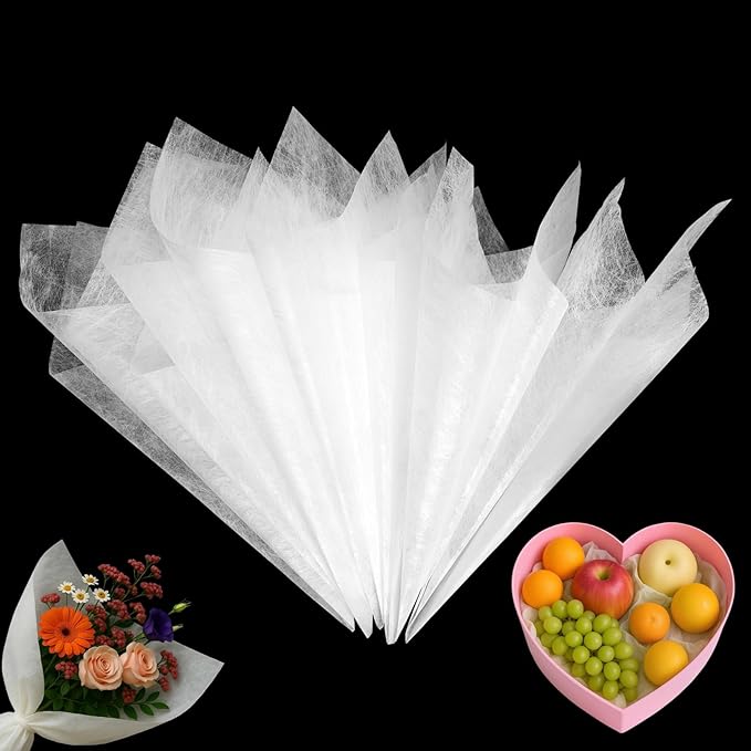 80 Sheets Tissue Flower Wrapping Paper - Milky White 11.8"x11.8" Non-woven Waterproof Floral Bouquet Wraps with Removable Lining Paper for Florist Packaging, Bouquet Arrangement & Gift Bouquets