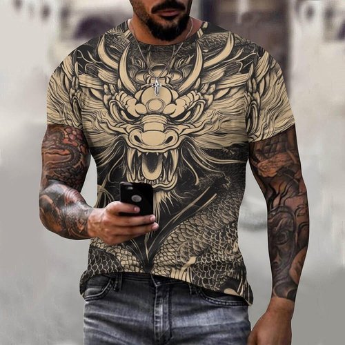 Skiennix 3D Dragon Printed T-Shirt - Men's Short Sleeve Casual Summer Top | Lightweight Art Design