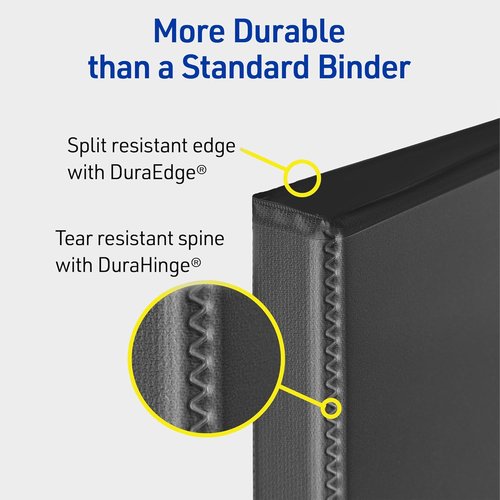 Avery Durable View 3 Ring Binder - 1.5 Inch Slant Rings, 375 Sheet Capacity, Customizable Black Cover