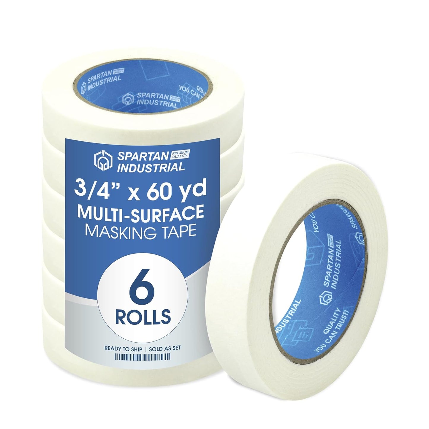 Spartan Industrial Masking Tape - 0.75" X 60 Yd for Painting & Drafting - 6 Beige Rolls, 5.5 Mil
