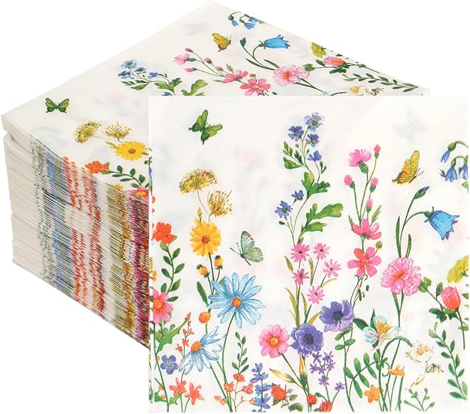 200Pcs Floral Paper Napkin Disposable Bathroom Napkins Guest Spring Flower Paper Napkins Decorative Wild Flower Hand Towels for Bathroom Wedding Birthday Party Baby Shower