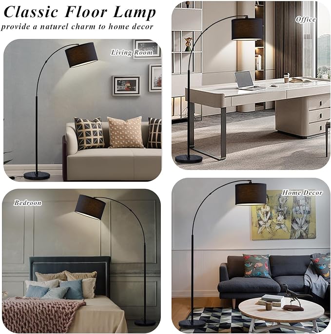 Luvkczc Arc Floor Lamps for Living Room, Dimmable Floor Lamp with Adjustable Head, Black Finish Modern Floor Lamp, Over Couch Tall Standing Hanging Light for Reading, Bedroom, Office, Bulb Include