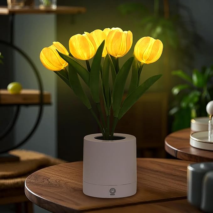 WSYEAR Flower Table Lamp Tulip Desk LED Night Light for Home Living Room Decor Artificial Flower with Vase Table Centerpieces for Birthday Holiday Party Wedding Room Decoration