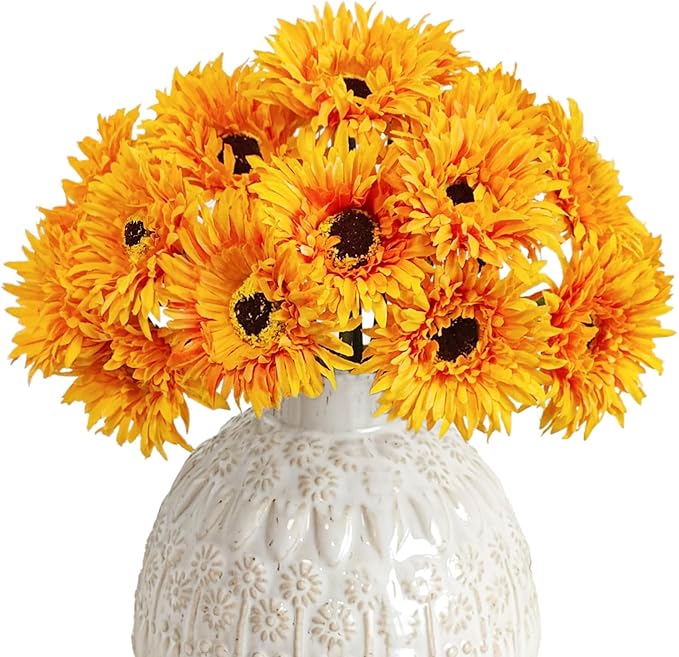 Letjolt Artificial Gerbera Daisy Flowers African Daisy Orange Silk Flowers Home Decorations Faux DIY Bouquet for Wedding Engagement Centerpieces Arrangements