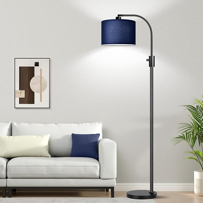 Nintiue Upgraded Modern Arc Dimmable Tall Standing Floor Lamp with Blue Shade, 1200 Lumens LED Bulb Included, for Living & Reading Room, Bedroom, Office & Nursery, Black