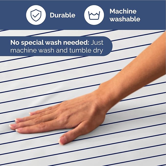 Striped Sheets - Navy Blue & White Striped Sheets - 1 Flat & 1 Fitted & 2 Pillowcases w/ Deep Pockets – Wrinkle & Fade Free - Soft, Breathable & Cooling – Luxury Pinstripe Bedding - King Size Bed Set