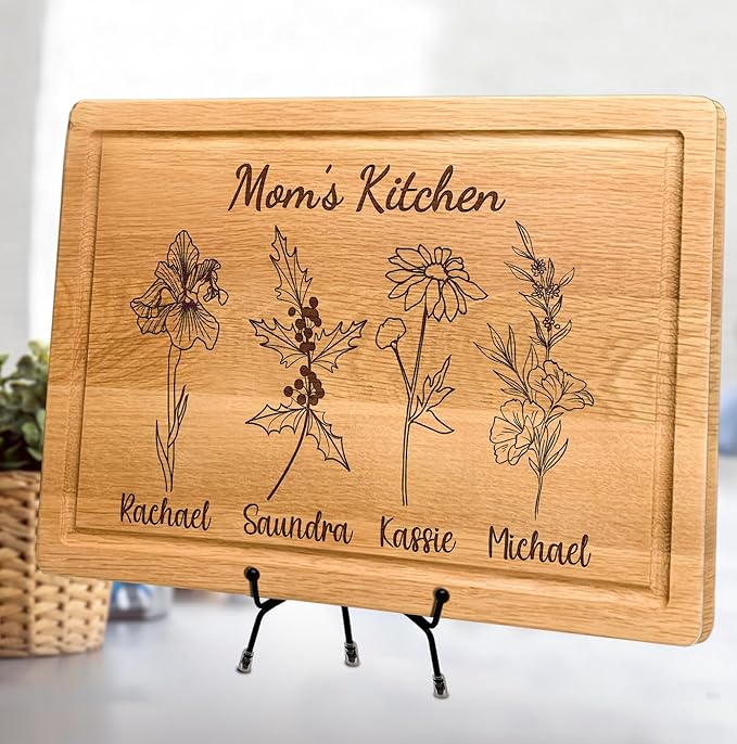 Personalized Cutting Boards, Gifts for Mom - Grandma, Birth Flower Grandma's Garden, Christmas, Birthday Mothers Day Gift for Grandma From Grandkids, Son - Daughter, Chopping Board for Mom's Kitchen
