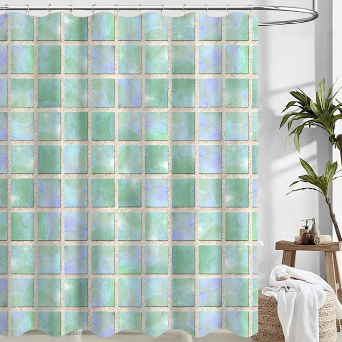 Watercolor Green Marble Shower Curtain Abstract Modern for Bathroom,Geometric Shower Curtains Washable, 72 x 72 Inch