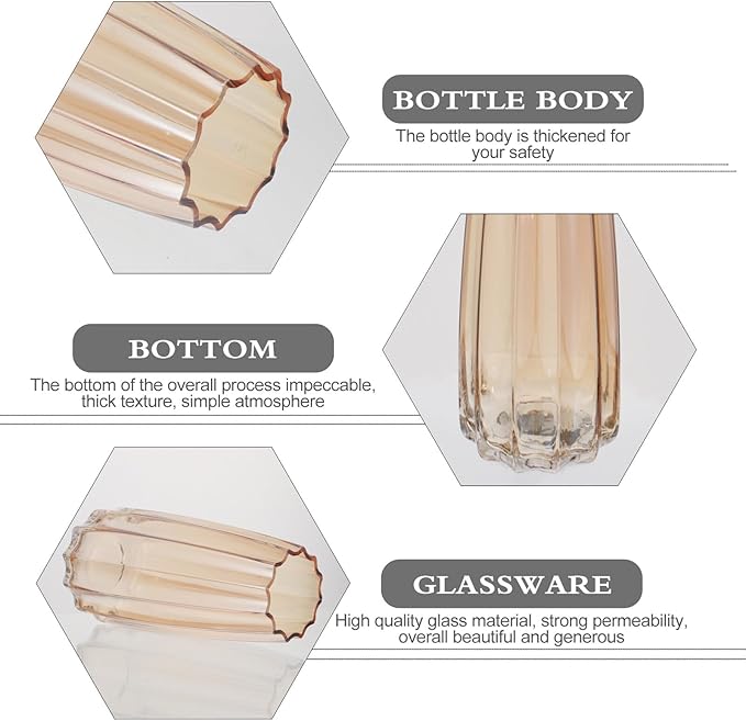 TOYANDONA Creative Electroplated Ribbed Amber Glass Vase Desktop Floral Container for Home Decoration and Flower Arrangement Gift for Special Occasions