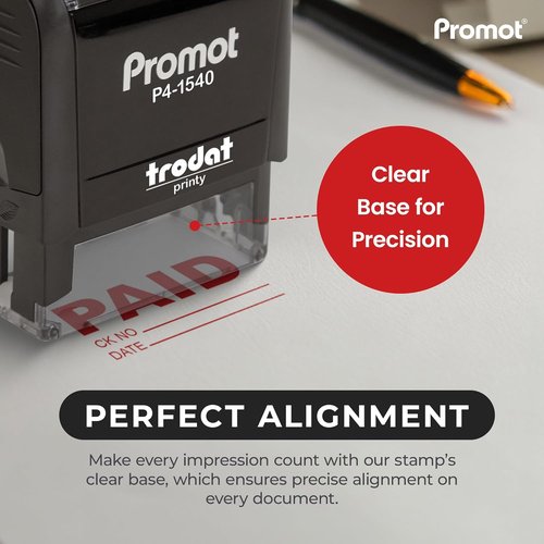Promot Paid Stamp - Self-Inking Office Stamp with Check Number & Date | Red Ink Rubber Stamp