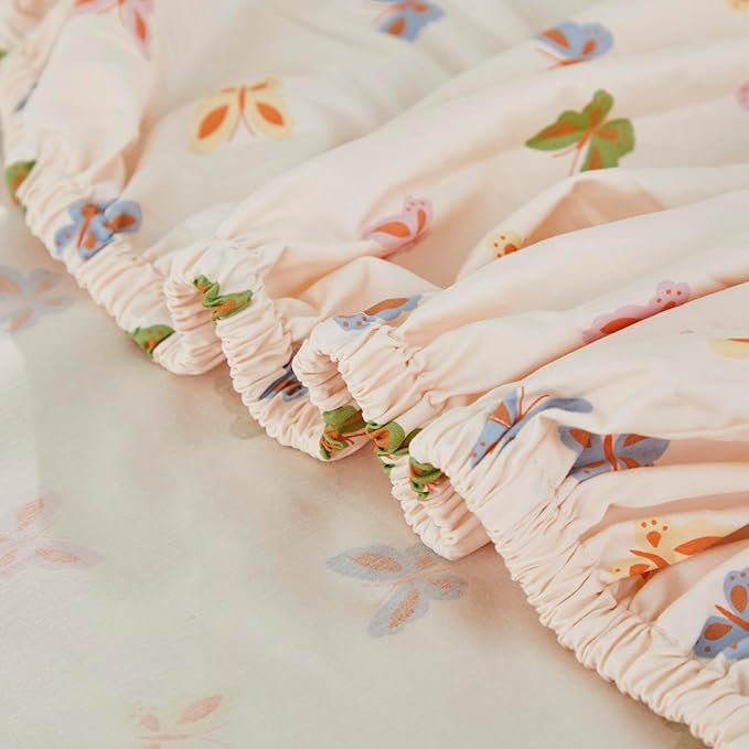 Brandream Sheet Set Butterfly Bed Sheets for King Size Bed, Women Girls Sheets Deep Pockets, Garden Butterfly Farmhouse Style 4 Pieces