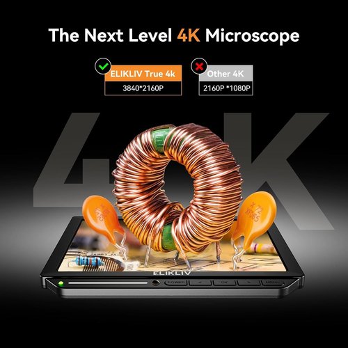Elikliv 4K Digital Microscope - 52MP Autofocus Soldering Tool for PCB Repair & Coin Inspection | 8" IPS Screen, 2000X Magnification, HDMI/USB Output