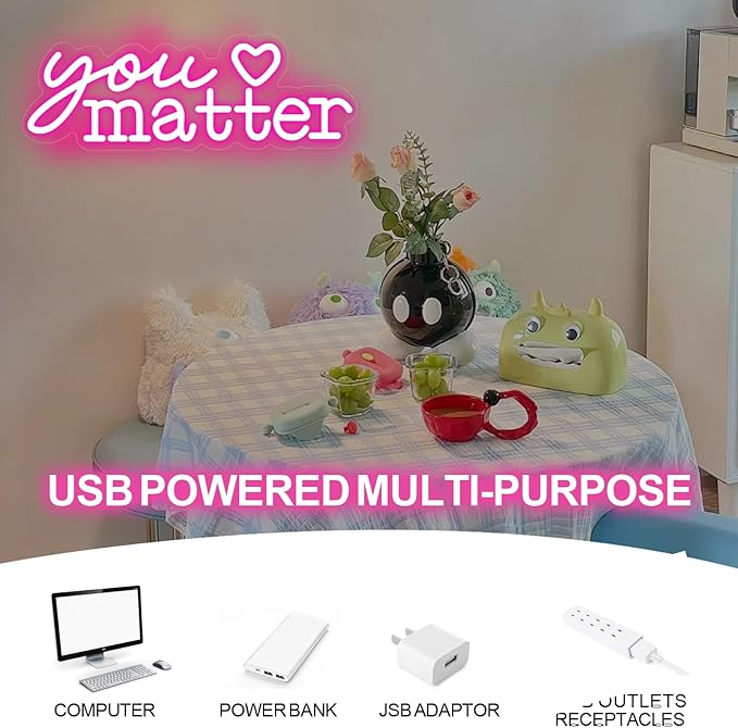 You Matter Neon Sign for Wall Decor, Positive Affirmation Art, Classroom Office Decor, Gift for Teacher, Encouraging Light, Pink Led Light for Bedroom, Club, Gifts For Birthday, Christmas Party Girls Gift