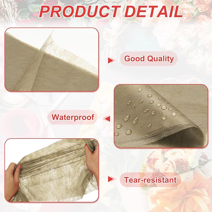 PATIKIL Flower Wrapping Paper 29.5 Ft x 22.8 Inch, Cotton Wrapping Flower Paper Tissue Paper for Flower Bouquet Gift Wrapping Valentine's Day Graduation Gift Floral Wrap, Light Brown