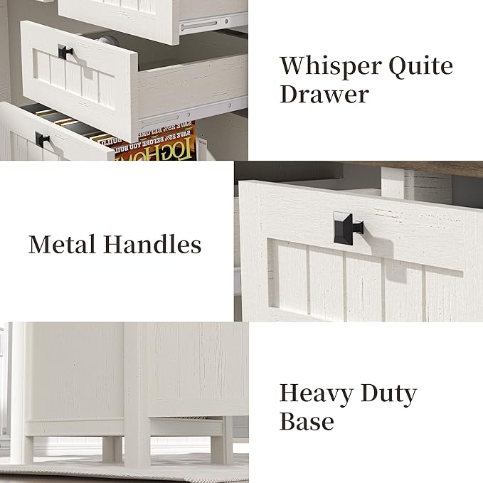 Executive Desk, Modern Farmhouse Computer Desk with Drawers & Cabinet, Home Office Desk for Work Study Writing Workspace (White, 62")