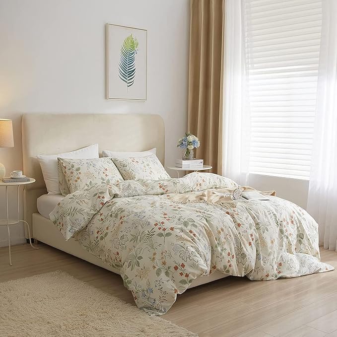 HighBuy Floral Comforter Set Queen Vintage Bedding Comforter Set Queen Boho Green Floral Bedding Set 3 Piece Bed Set for Girl Comfy Floral Comforters with 2 Pillowcases,Lightweight Comforter Sets