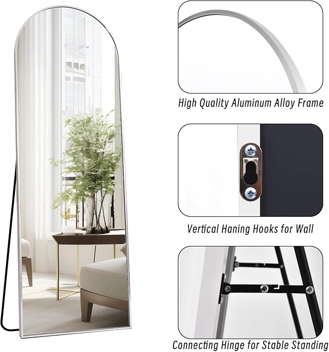 Dewfig Full Length Mirror, 58"x18" Large Floor Mirror with Stand, Full Body Mirrors for Leaning or Hanging, Standing Mirrors for Bedroom, Living Room,Dressing Room, Aluminum Alloy Frame, White