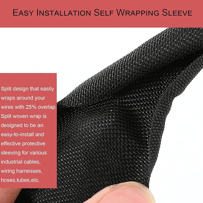 Braided Split Wire Loom Black Wire Cover Protective Harness Tubing Cable Management Self Wrap Cord Sleeve Mesh Woven 1/2"-35ft