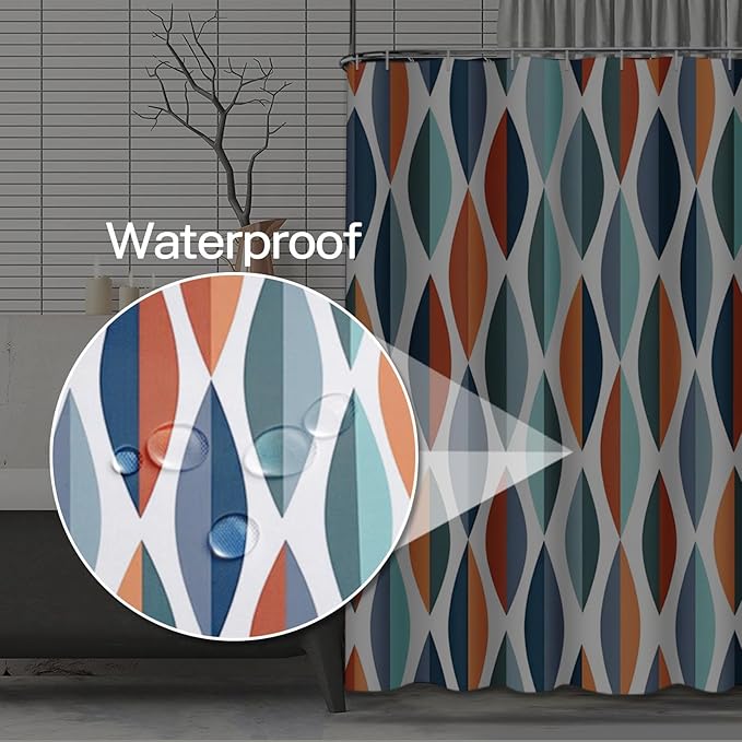 Emvency Shower Curtain Mid Century Modern Retro with Drop Shapes in Tones Abstract for All and Purposes Waterproof Polyester Fabric 72 x 72 inches Set with Hooks