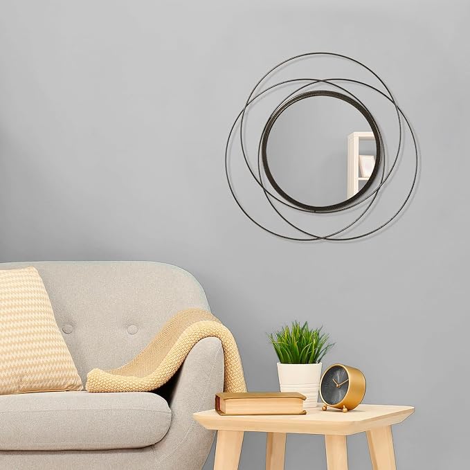 Circle Mirror Wall Decorative Metal Mirror Art Small Round Wall-Mounted Mirror Home Wall Decor for Bedroom Living Room Bathroom Entryway 16” x 16”