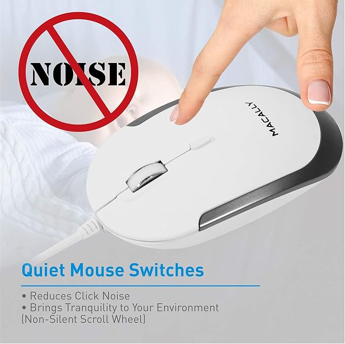 Macally Ultra Slim Wired Computer Keyboard and a Silent Wired Mouse, Essential Office Accessories