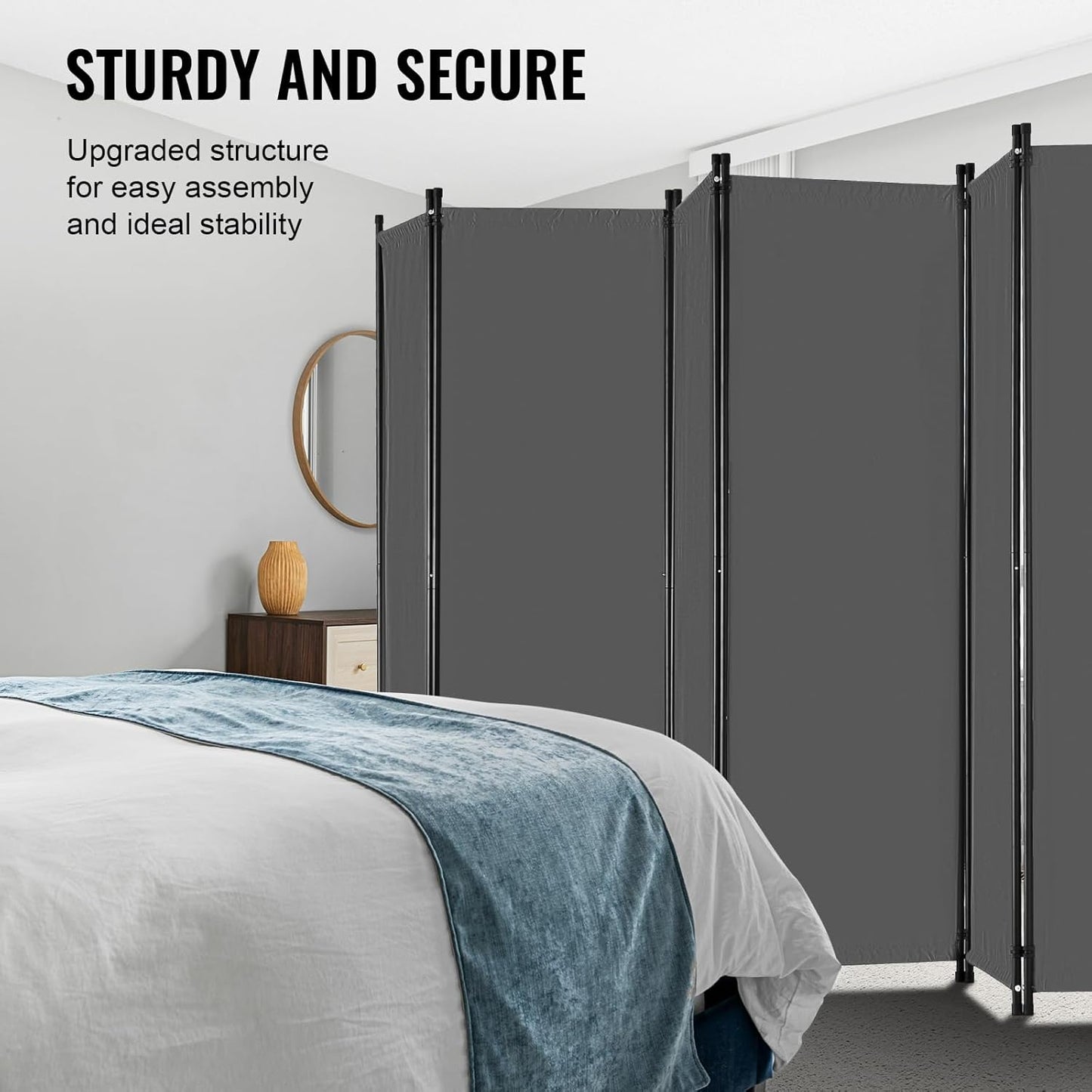 VEVOR 6-Panel Room Divider - Folding Privacy Screen & Portable Partition | Freestanding Grey Divider for Office & Bedroom