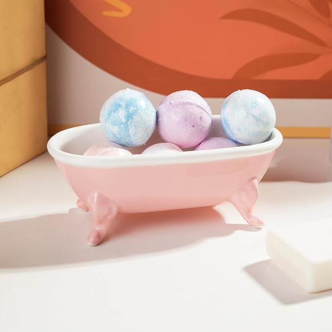6.7" Ceramic Mini Clawfoot Bathtub Bar Soap Dish, Decorative Bar Soap Holder, Soap Tray Sponge Holder for Shower, Bathroom & Kitchen Sink (Bright Teal)