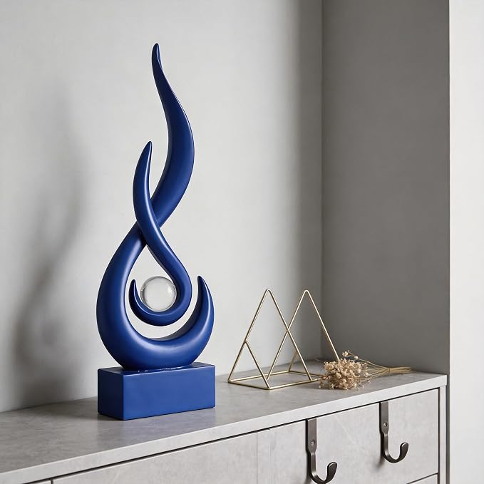 Modern Abstract Art Table Decoration,Resin Flame Statue Modern Centerpiece Ornaments for Living Room Great Gift Idea Home Decor,Collectibles (Pure Blue)