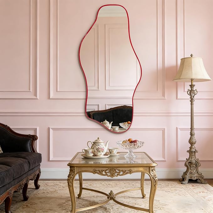Irregular Wall Mirror, 47.2"x24" Asymmetrical Tempered Glass Mirror, Frameless Organic Shaped Mirrors for Entryway Bedroom Living Room Bathroom, Horizontal or Vertical Hanging ﻿