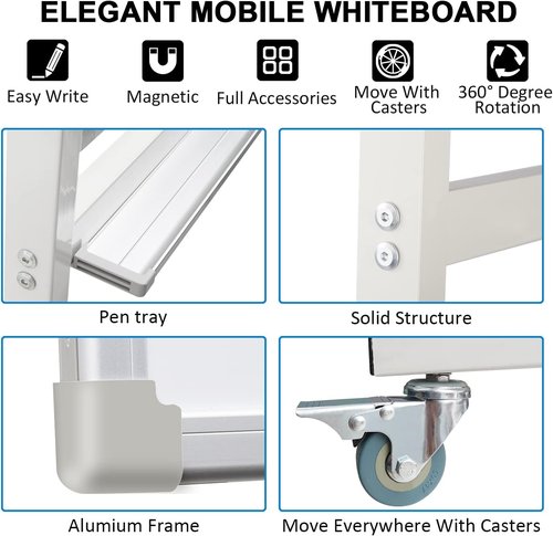 Max-officoo Mobile Dry Erase Whiteboard - Double-Sided, Flip-Over Design | 40" x 28" on Wheels