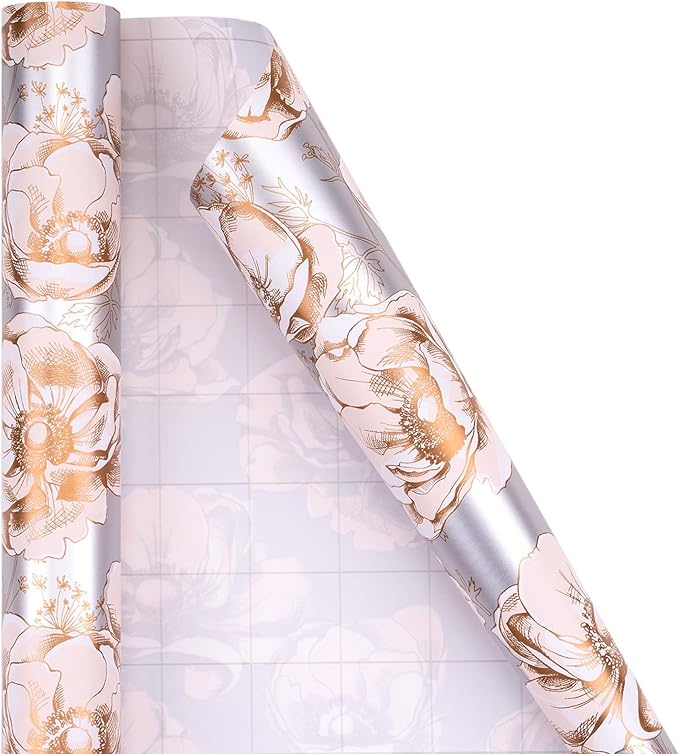 MAYPLUSS Pink Valentine's Day Wrapping Paper Roll - Mini Roll - 17in x 120in Per roll - Gray Floral,Gold foil Heart,Pink Polka Dots (3 Rolls 46.5sqft) For Birthday,Party,Girl,Wedding.Women