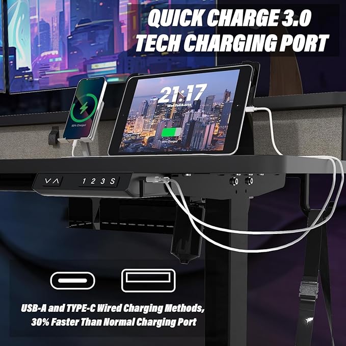 L Shaped Standing Desk with USB Charging Port & 4 Drawers,63 x 55 inch Electric Adjustable Height Corner Stand Up Desk with Keyboard Tray & Storage,Sit Stand Computer L Table for Gaming Office