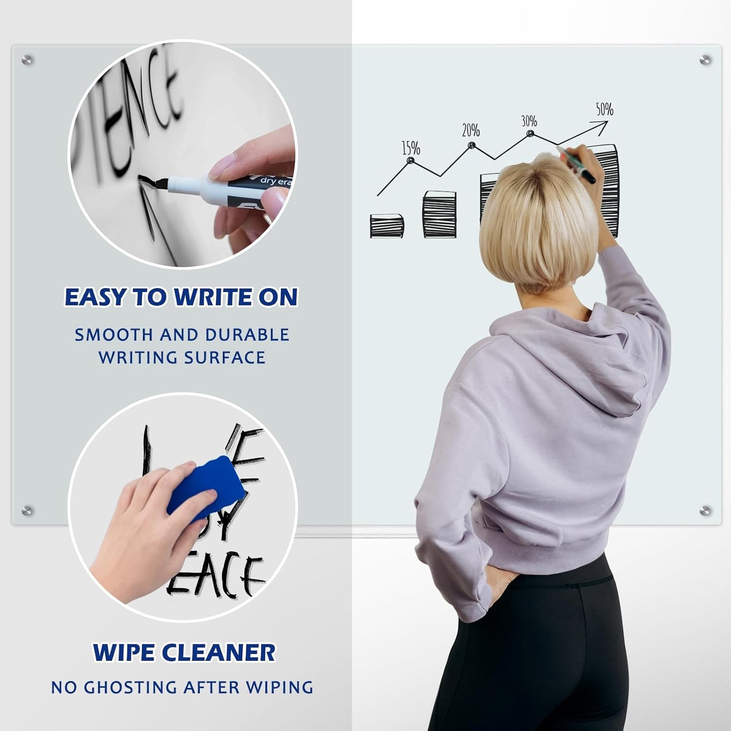 WALGLASS Magnetic Glass Whiteboard - 36"x24" Frameless Dry Erase Board for Office & School | Includes 6 Magnets & Pen Tray