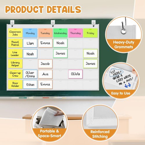 Pocket Chart for Classroom | Ideal for Studying, Workflow Tracking, Presentations & Organization