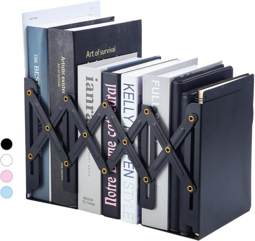 M&G Adjustable Bookends - Heavy-Duty Metal Bookend for Shelves | Extends Up to 20in - Black
