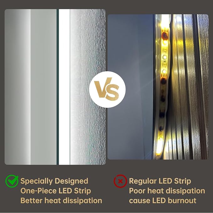 LOVESPEJO 22"x30" Backlit Mirror Bathroom, Lighted Bathroom Mirror with Lights, Fogless, Dimmable, 3 Color Changing, Shatterproof, Horizontal/Vertical（no Motion Sensor）