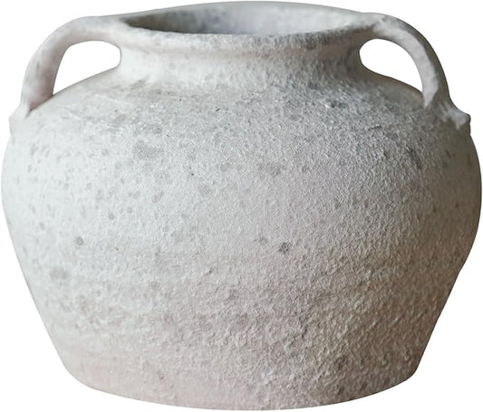 Rustic Terracotta Handle Flower Vase, Height 16.5cm/6.49in Vintage Clay Vases Farmhouse Decor, for Living Room Entryway Table Centerpiece Decor