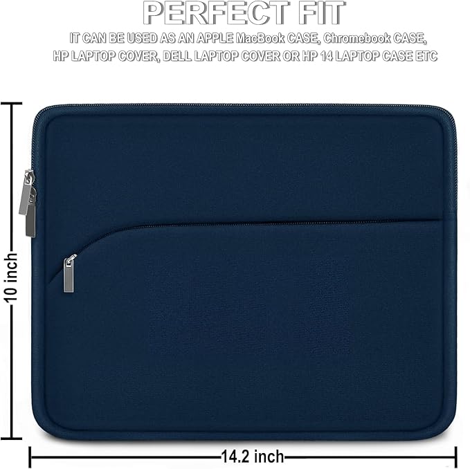 Laptop Sleeve 14 inch, Slim Portable Monitor Protective Cover with Front Pocket, Traveling Carrying Laptop Case Compatible for MacBook Air/Pro, HP, Dell, Lenovo, Acer, Deep Blue