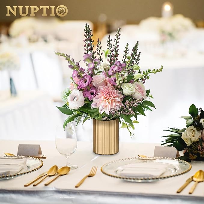 NUPTIO Gold Flower Vases for Centerpieces: 6 Pcs 5.1 inch Metal Flower Vase Flowers Stand Wedding Centerpieces for Tables Centerpiece Table Decorations